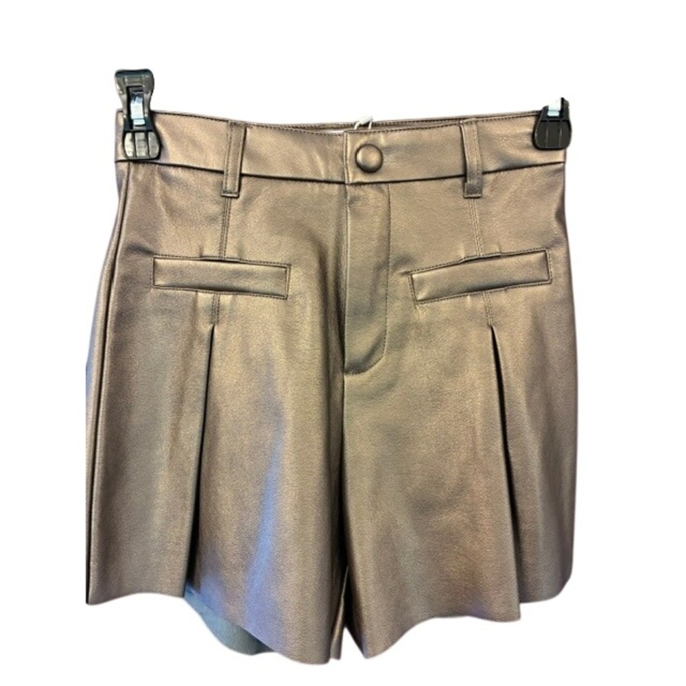 Mayoral Faux Leather Shorts Kids Size 10 Bronze NWT Metallic Pleated High Waist